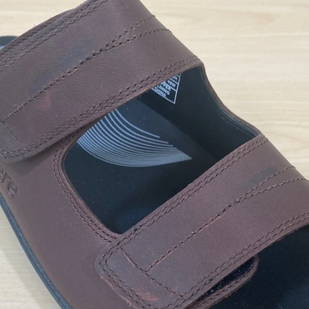 Men's Brown Leather Slide Sandals with Adjustable Straps - Picture 11 of 11